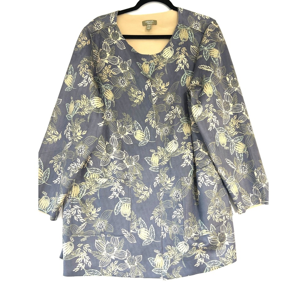 Naturals d&co. Floral Open Front Cardigan Jacket Blue Green Plus 2X A383800